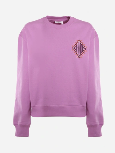 Shop Chloé Cotton Sweatshirt With Cotton Fleece Logo In Pink