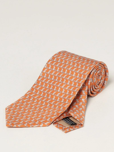 Shop Ferragamo Tie Salvatore  Silk Tie With Micro Elephants In Orange