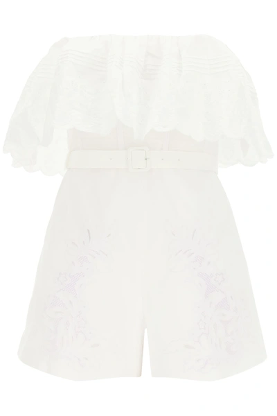 Shop Self-portrait Embroidered Playsuit In White (white)
