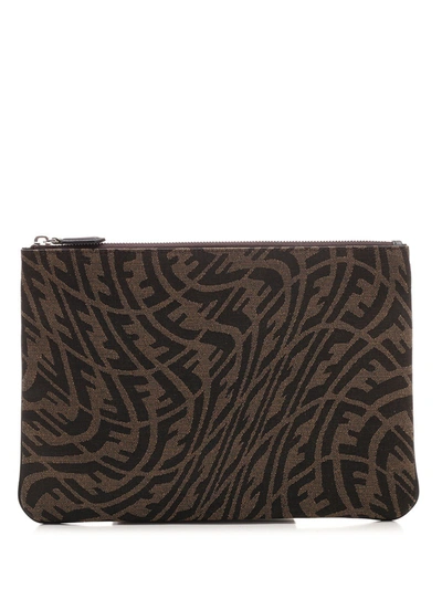 Shop Fendi Ff Vertigo Zipped Pouch In Brown