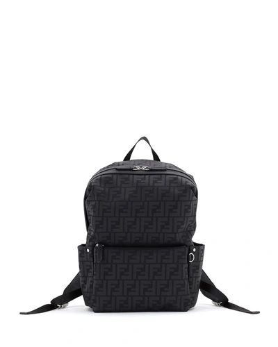 Shop Fendi Kid's Ff Logo Leather Backpack In F05u0 Black