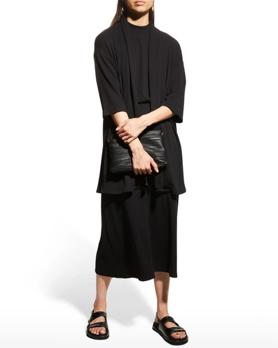 Shop Eileen Fisher Elbow-sleeve Long Rib-knit Jacket In Black