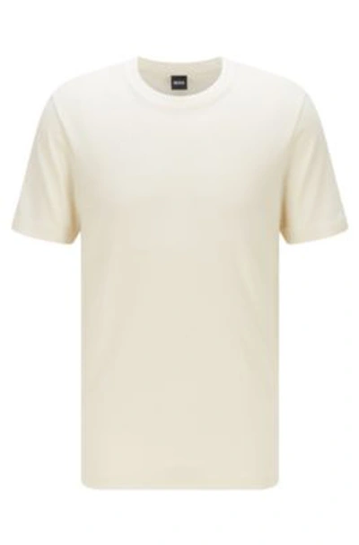 Shop Hugo Boss Cotton Blend T Shirt With Bubble Jacquard Structure In White
