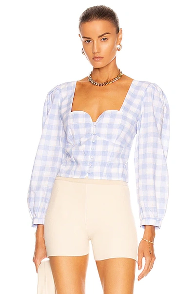 Shop Jonathan Simkhai Standard Mary Jane Oxford Smocked Top In Blue Plaid