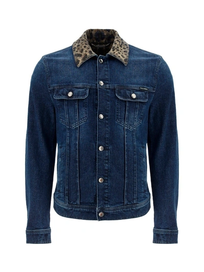 Shop Dolce & Gabbana Animal Printed Denim Jacket In Blue