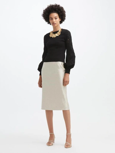 Shop Oscar De La Renta Sequin Tweed Pencil Skirt In Gold