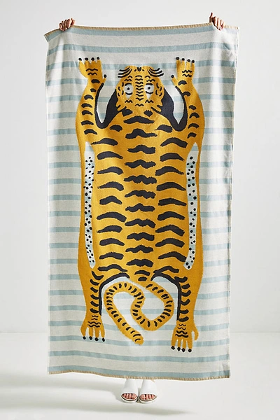 Shop Anthropologie Tiger Beach Towel In Blue