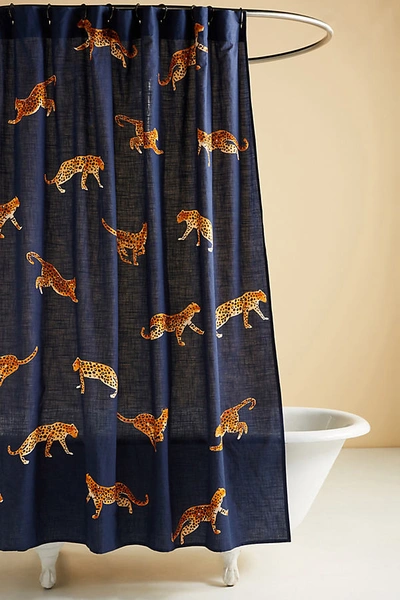 Shop Anthropologie Leopard Organic Cotton Shower Curtain In Blue