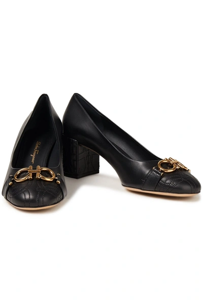 Shop Ferragamo Garda 70 Logo-appliquéd Quilted Leather Pumps In Black