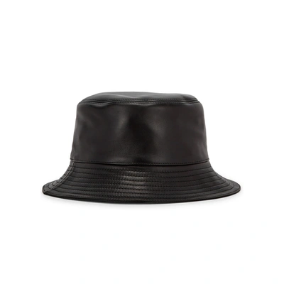 Shop Loewe Black Logo Leather Bucket Hat