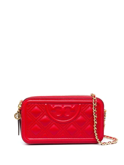 Shop Tory Burch Mini Double-zip Fleming Bag In Red