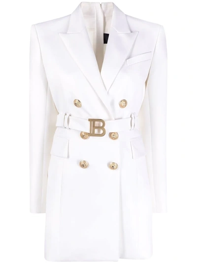 Balmain Belted Wool Double Breasted Jacket Dress In Ofb Blanc | ModeSens
