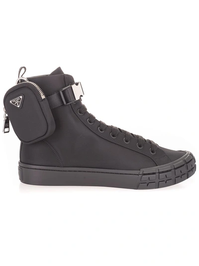 Shop Prada Men's Black Leather Hi Top Sneakers