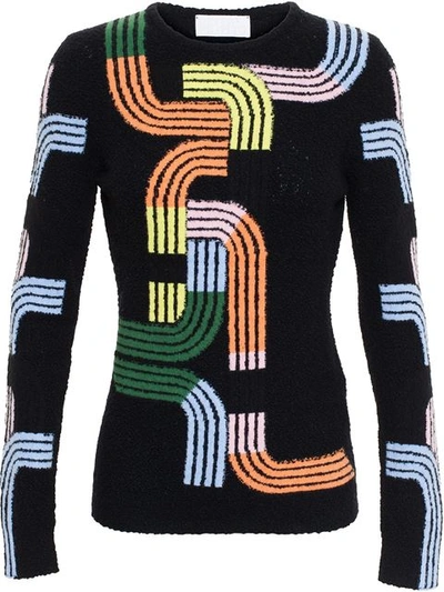 Peter Pilotto 'track' Ludo Stripe Wool Fleece Turtleneck Sweater In Black