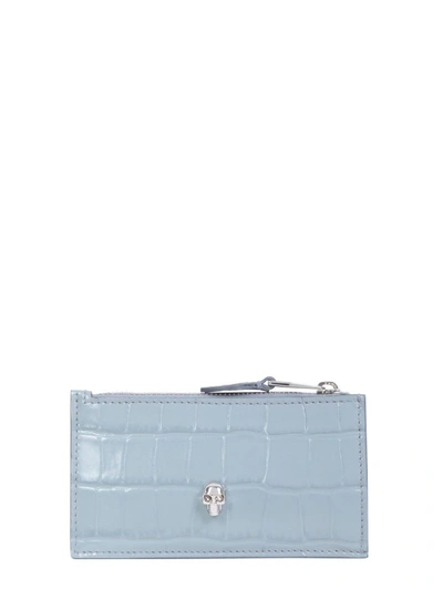 Shop Alexander Mcqueen Women's Light Blue Leather Card Holder