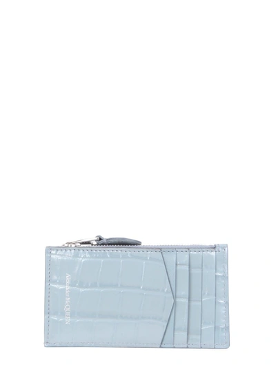 Shop Alexander Mcqueen Women's Light Blue Leather Card Holder