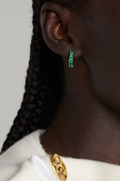 Shop Ileana Makri 18-karat Gold Emerald Hoop Earrings