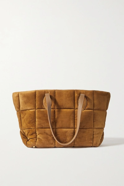 Shop Khaite Florence Quilted Suede Tote In Brown