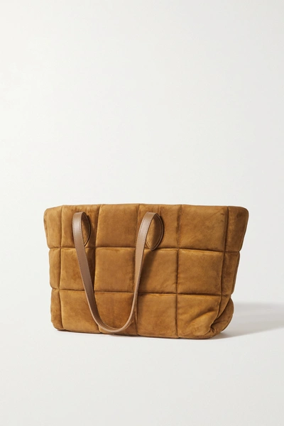 Shop Khaite Florence Quilted Suede Tote In Brown