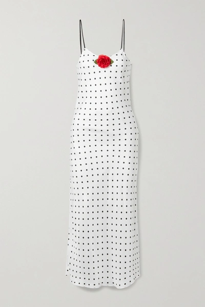 Shop Rodarte Embellished Polka-dot Silk-twill Midi Dress In White