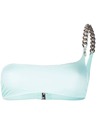 Shop Stella Mccartney Iconic Chain One-shoulder Bikini Top In Grün
