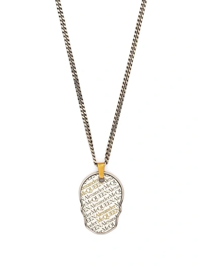Shop Alexander Mcqueen Skull Tag Chain Necklace In Silber