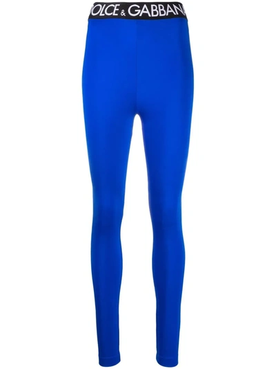 Shop Dolce & Gabbana Logo-waistband Leggings In Blau