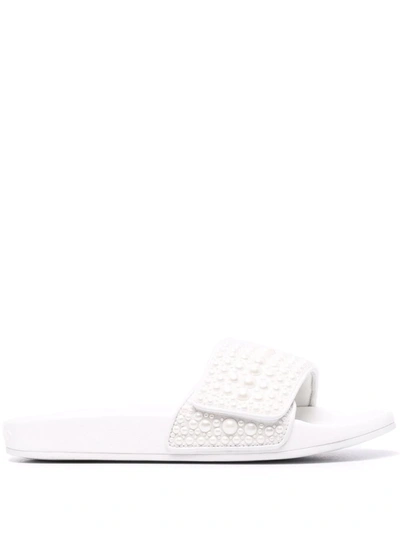 Shop Jimmy Choo Fitz Embellished Slides In Weiss