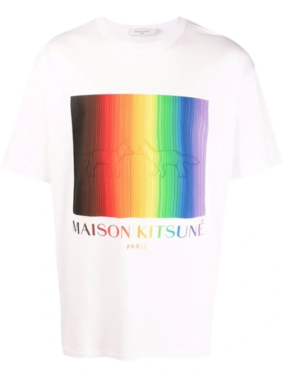 Shop Maison Kitsuné Gradient Rainbow Logo-print T-shirt In White