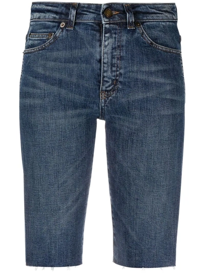 Shop Saint Laurent Knee-length Denim Shorts In Blue