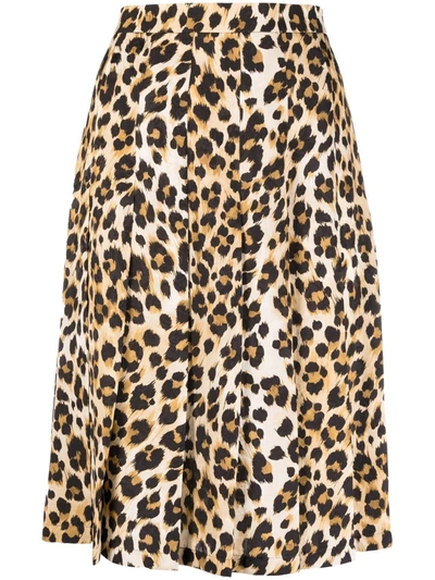 Shop Moschino Pleated Leopard-print Skirt In Nude