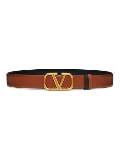 Shop Valentino Vlogo Reversible Leather Belt In Beige Black