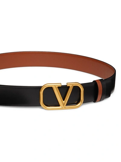 Shop Valentino Vlogo Reversible Leather Belt In Beige Black