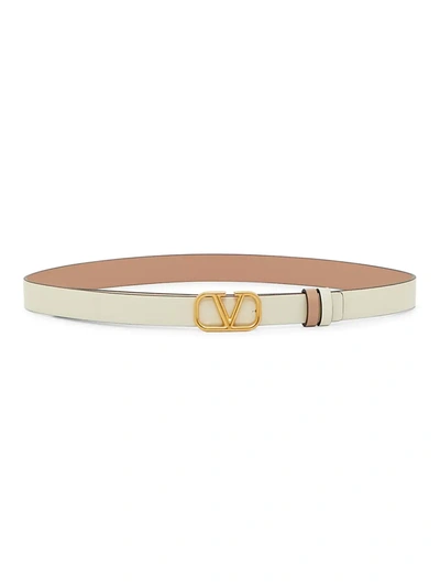 Shop Valentino Vlogo Reversible Leather Belt In Ivory Pink