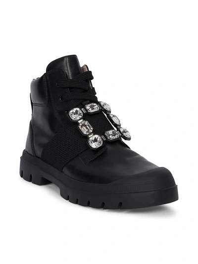 Roger Vivier Walky Viv' Crystal-embellished Leather Ankle Boots In 