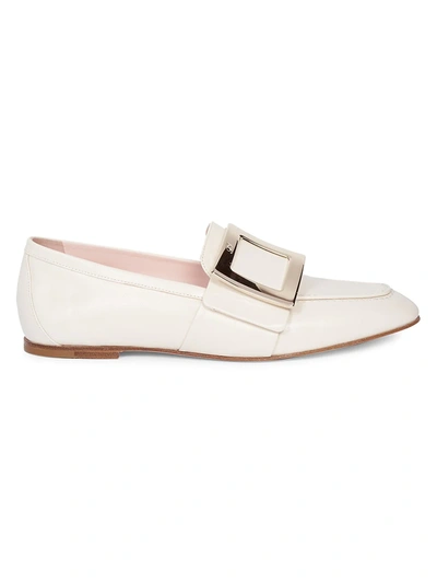 Shop Roger Vivier Buckle Leather Loafers In White