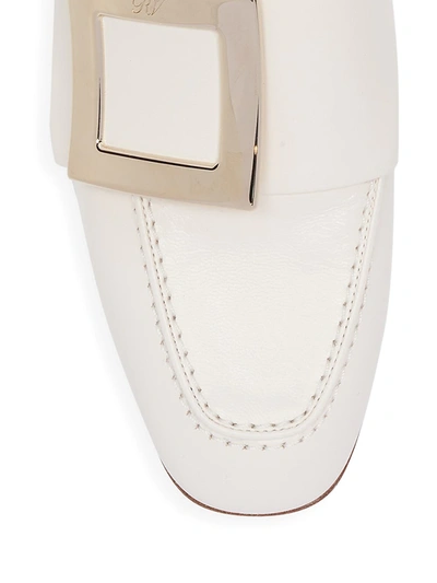 Shop Roger Vivier Buckle Leather Loafers In White