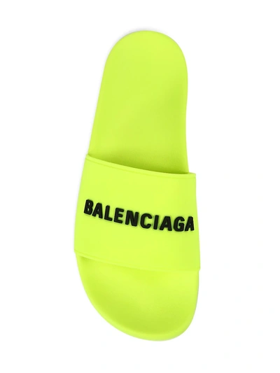 Shop Balenciaga Men's Logo Pool Slides In Fluo Yellow