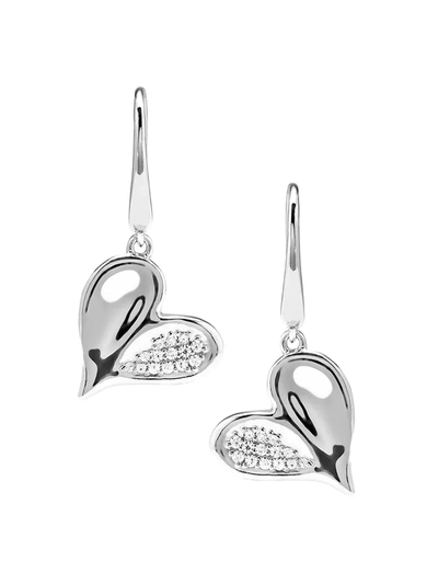 Shop Judith Ripka Eros Sterling Silver & Pavé Diamond Heart Drop Earrings
