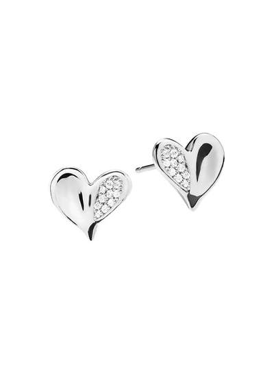 Shop Judith Ripka Women's Eros Sterling Silver & Pavé Diamond Heart Stud Earrings