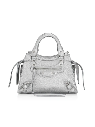 Balenciaga Mini Neo City Metallic Top Bag In Silver | ModeSens