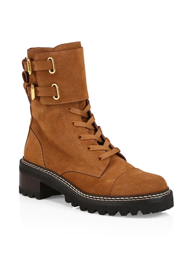 Shop See By Chloé Women's Mallory Leather Combat Boots In Tan