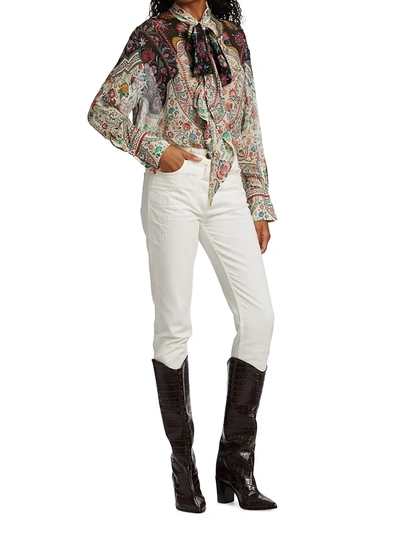 Shop Etro Floral Bow Silk Blouse In White