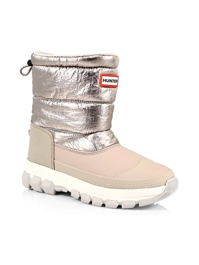 Hunter Metallic Insulated Short Snow Boots In Shiny Beige | ModeSens