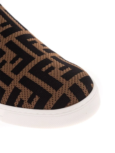 Shop Fendi Boys Brown Polyester Slip On Sneakers