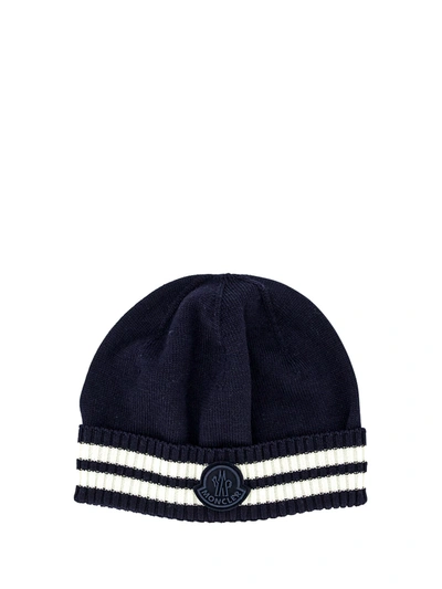 Shop Moncler Kids Beanie For Boys In Blue