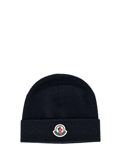 Moncler Kids' Logo-patch Knitted Beanie In Blue | ModeSens