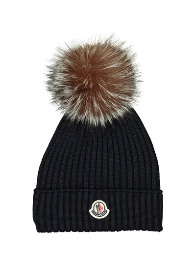 Shop Moncler Kids Beanie For Girls In Blue