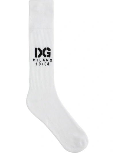 Shop Dolce & Gabbana Dg-logo Jacquard Socks In White