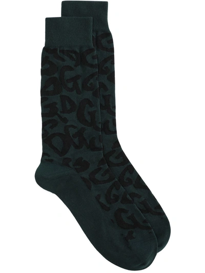 Shop Dolce & Gabbana Logo-intarsia Socks In Green